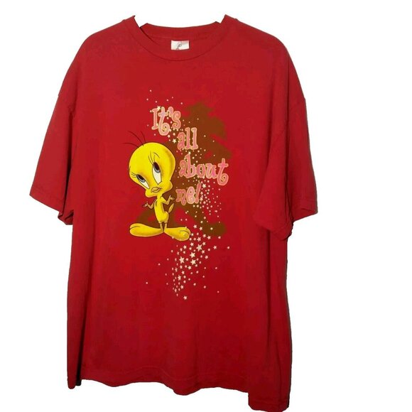 Tweety Bird T Shirt 2XL Size Red Stars Glitter Its All About Me Vintage USA - Picture 1 of 16